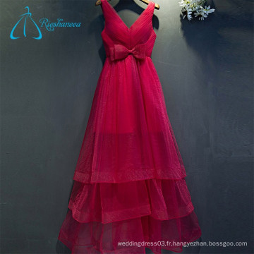 A-Line Backless Sexy Tulle Tiered Bow Pleat Robe de bal rouge